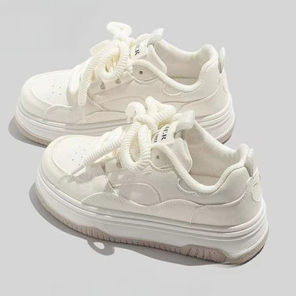 Casual White Vulcanized Sneakers - Comfortable Thick-soled Fashion Shoes - ZOOMNSTORE