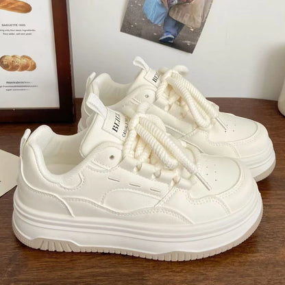 Casual White Vulcanized Sneakers - Comfortable Thick-soled Fashion Shoes - ZOOMNSTORE
