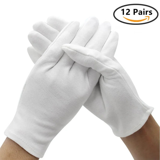 White Cotton Gloves | Elastic Cotton Work Gloves for Formal Ceremonial & Jewelry Inspection Use - ZOOMNSTORE
