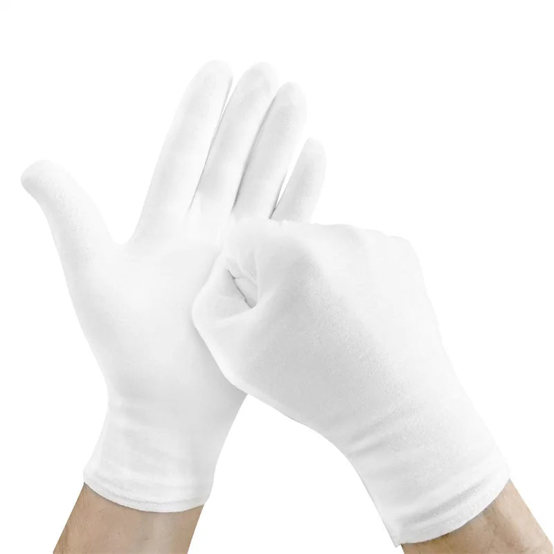 White Cotton Gloves | Elastic Cotton Work Gloves for Formal Ceremonial & Jewelry Inspection Use - ZOOMNSTORE