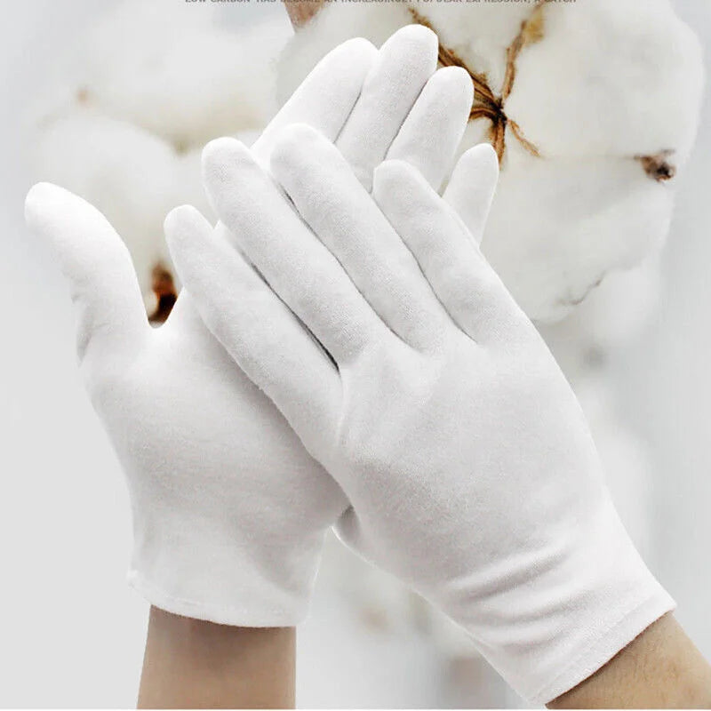White Cotton Gloves | Elastic Cotton Work Gloves for Formal Ceremonial & Jewelry Inspection Use - ZOOMNSTORE