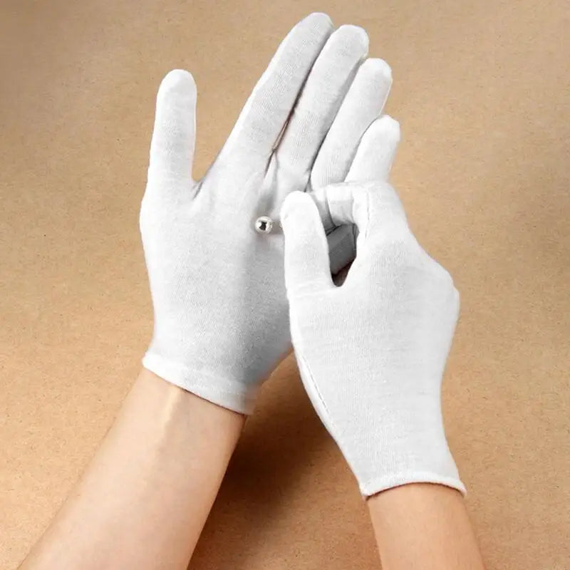 White Cotton Gloves | Elastic Cotton Work Gloves for Formal Ceremonial & Jewelry Inspection Use - ZOOMNSTORE