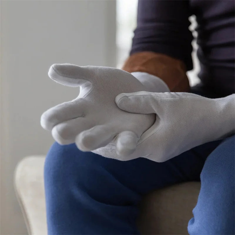 White Cotton Gloves | Elastic Cotton Work Gloves for Formal Ceremonial & Jewelry Inspection Use - ZOOMNSTORE