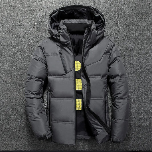 White Duck Down Jacket Men – Warm Hooded Down Parka, Thick Casual Winter Coat - ZOOMNSTORE