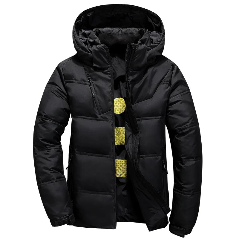 White Duck Down Jacket Men – Warm Hooded Down Parka, Thick Casual Winter Coat - ZOOMNSTORE