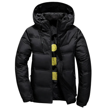 White Duck Down Jacket Men – Warm Hooded Down Parka, Thick Casual Winter Coat - ZOOMNSTORE
