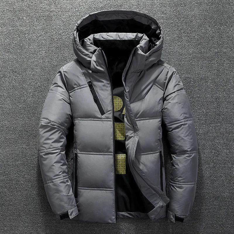 White Duck Down Jacket Men – Warm Hooded Down Parka, Thick Casual Winter Coat - ZOOMNSTORE