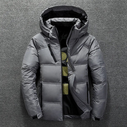 White Duck Down Jacket Men – Warm Hooded Down Parka, Thick Casual Winter Coat - ZOOMNSTORE