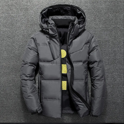White Duck Down Jacket Men – Warm Hooded Down Parka, Thick Casual Winter Coat - ZOOMNSTORE