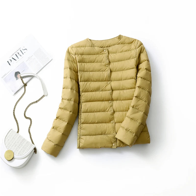 Womens Ultra Lightweight Packable White Duck Down Puffer Jacket - Warm Autumn Winter Slim Fit Coat - ZOOMNSTORE