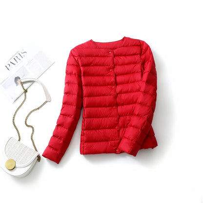 Womens Ultra Lightweight Packable White Duck Down Puffer Jacket - Warm Autumn Winter Slim Fit Coat - ZOOMNSTORE