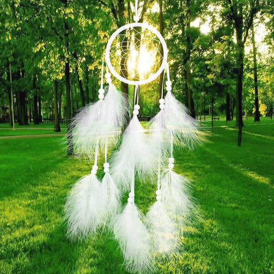 White Feather Dream Catcher Wind Chimes - Handmade Wall Hanging Decor - ZOOMNSTORE