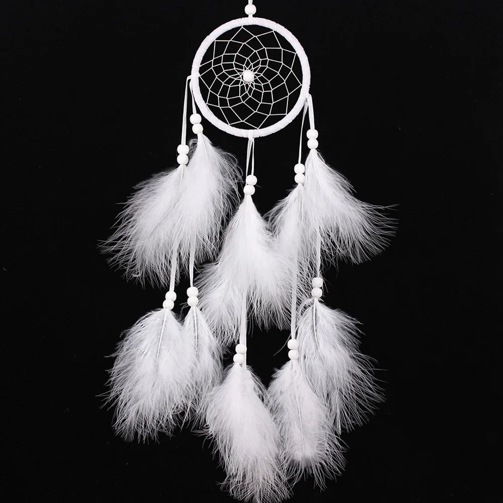 White Feather Dream Catcher Wind Chimes - Handmade Wall Hanging Decor - ZOOMNSTORE