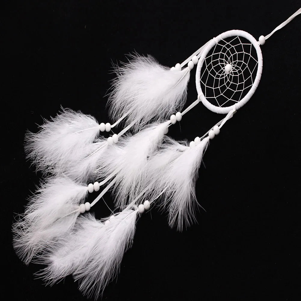 White Feather Dream Catcher Wind Chimes - Handmade Wall Hanging Decor - ZOOMNSTORE