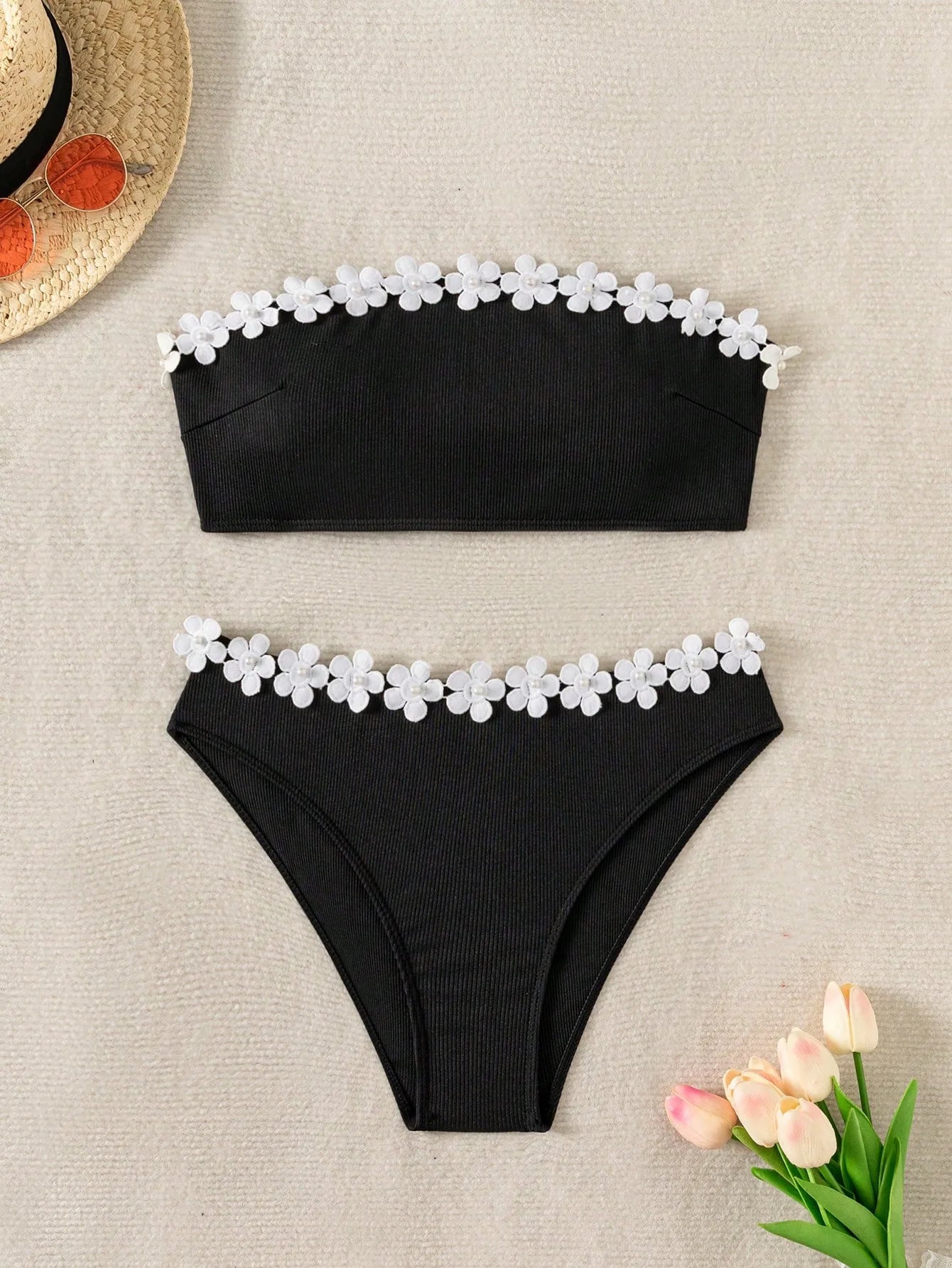 3D White Flower Push Up Bikini - Womens 2 Piece Swimsuit - ZOOMNSTORE