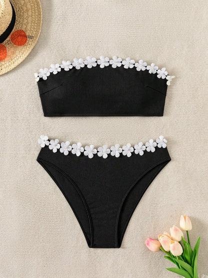 3D White Flower Push Up Bikini - Womens 2 Piece Swimsuit - ZOOMNSTORE