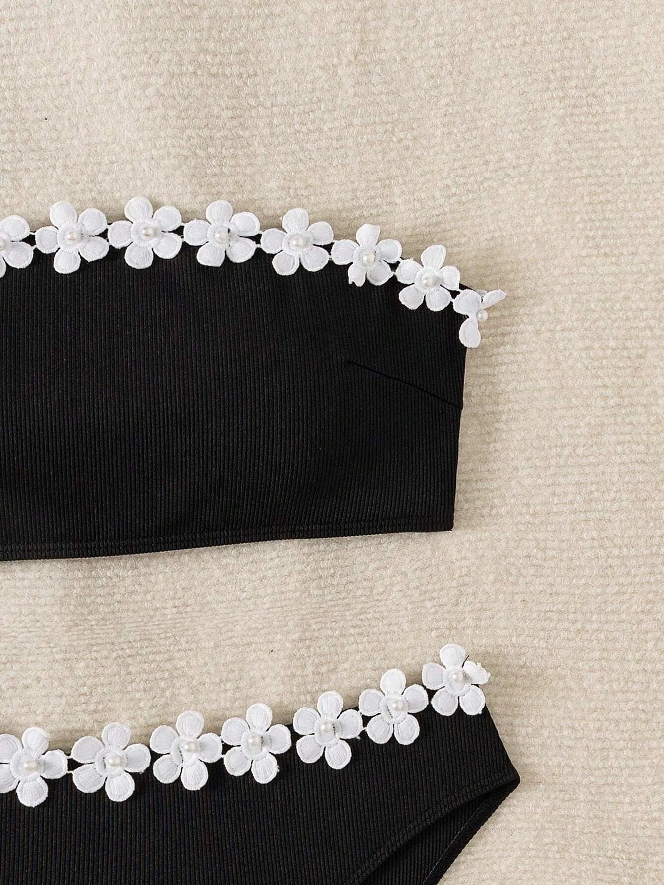 3D White Flower Push Up Bikini - Womens 2 Piece Swimsuit - ZOOMNSTORE