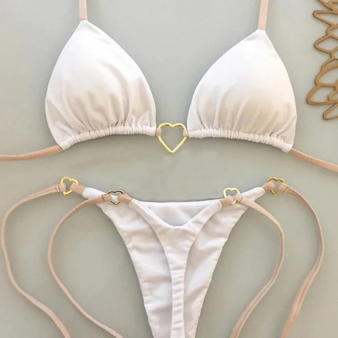 White Lace-up Bikini Set - Womens Low Waist Swimsuit - ZOOMNSTORE