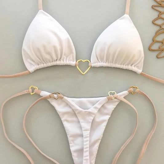 White Lace-up Bikini Set - Womens Low Waist Swimsuit - ZOOMNSTORE