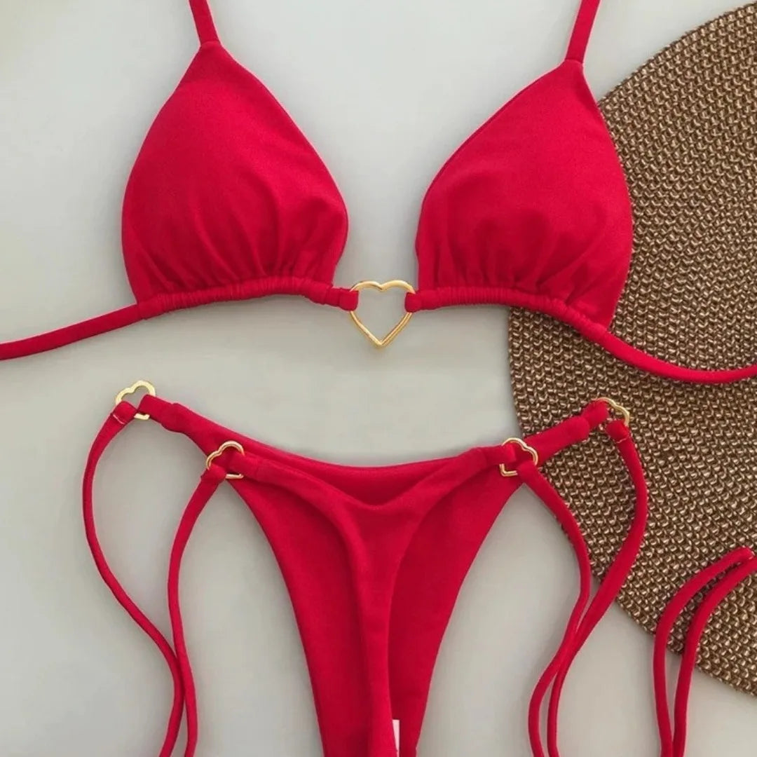 White Lace-up Bikini Set - Womens Low Waist Swimsuit - ZOOMNSTORE