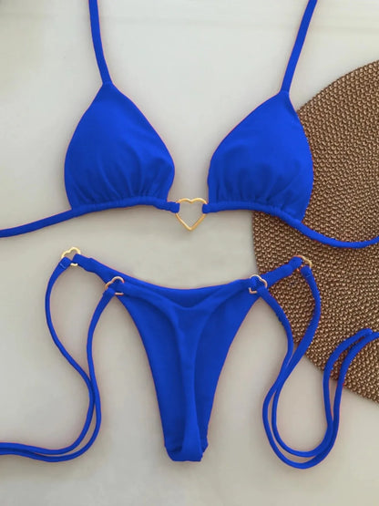 White Lace-up Bikini Set - Womens Low Waist Swimsuit - ZOOMNSTORE