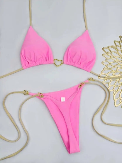 White Lace-up Bikini Set - Womens Low Waist Swimsuit - ZOOMNSTORE