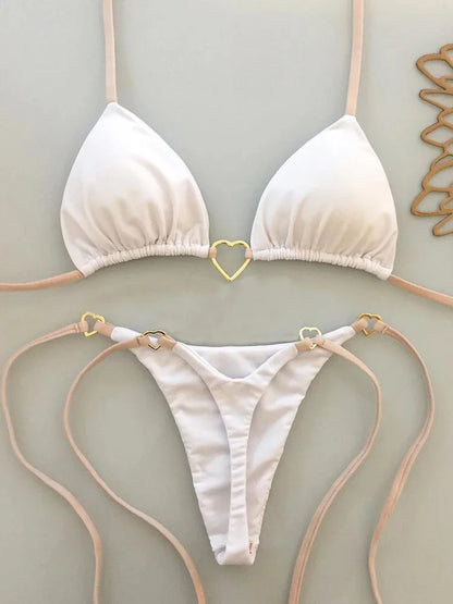 White Lace-up Bikini Set - Womens Low Waist Swimsuit - ZOOMNSTORE