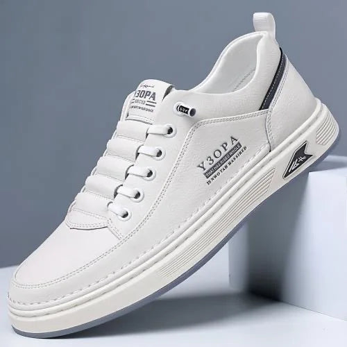 White Leather Sneakers – Men's Casual Shoes | Breathable, Lightweight, Lace-Up - ZOOMNSTORE
