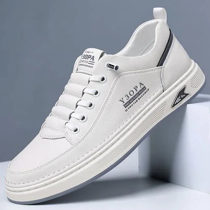 White Leather Sneakers – Men's Casual Shoes | Breathable, Lightweight, Lace-Up - ZOOMNSTORE