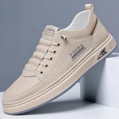 White Leather Sneakers – Men's Casual Shoes | Breathable, Lightweight, Lace-Up - ZOOMNSTORE