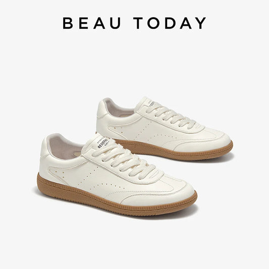 White Leather Sneakers for Women - Handmade Lace-up Training Shoes - ZOOMNSTORE