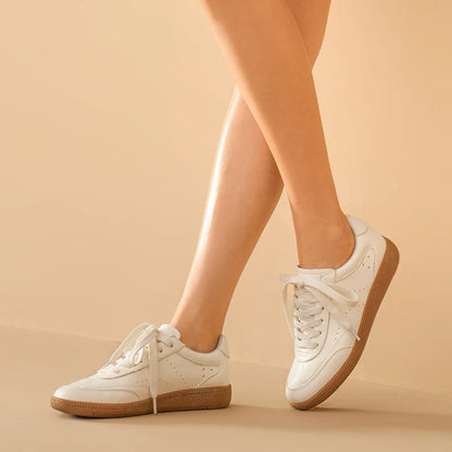White Leather Sneakers for Women - Handmade Lace-up Training Shoes - ZOOMNSTORE