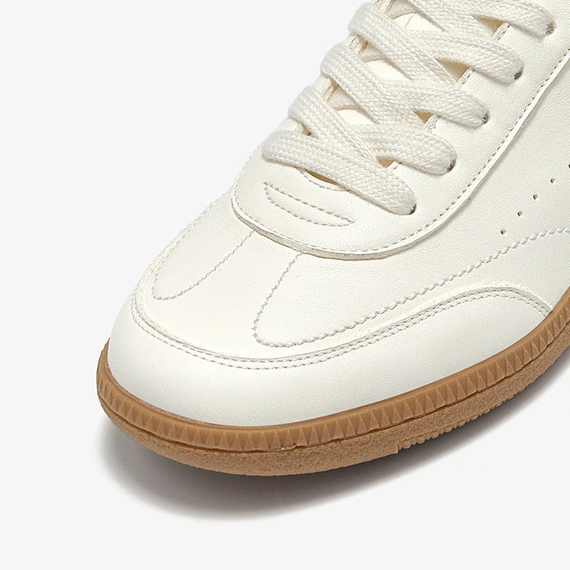 White Leather Sneakers for Women - Handmade Lace-up Training Shoes - ZOOMNSTORE