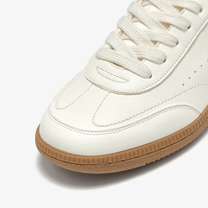 White Leather Sneakers for Women - Handmade Lace-up Training Shoes - ZOOMNSTORE
