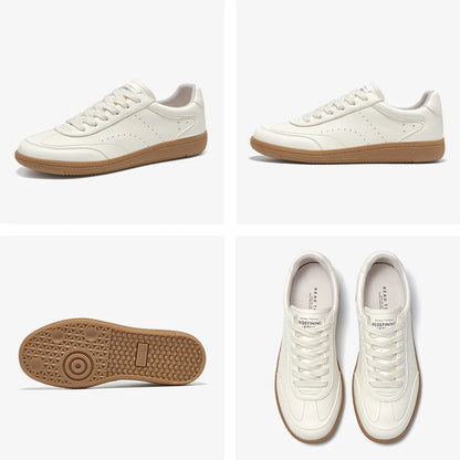 White Leather Sneakers for Women - Handmade Lace-up Training Shoes - ZOOMNSTORE