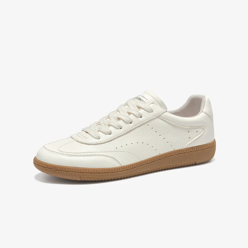 White Leather Sneakers for Women - Handmade Lace-up Training Shoes - ZOOMNSTORE