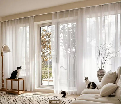 White Sheer Curtains – Custom Size Living Room Drapes | Transparent Tulle Panels - ZOOMNSTORE