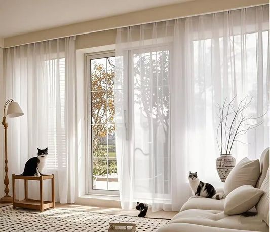 White Sheer Curtains – Custom Size Living Room Drapes | Transparent Tulle Panels - ZOOMNSTORE