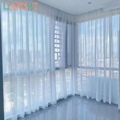 White Sheer Curtains – Custom Size Living Room Drapes | Transparent Tulle Panels - ZOOMNSTORE