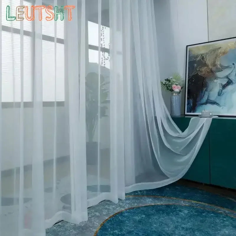 White Sheer Curtains – Custom Size Living Room Drapes | Transparent Tulle Panels - ZOOMNSTORE