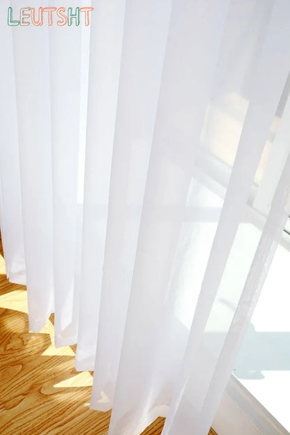 White Sheer Curtains – Custom Size Living Room Drapes | Transparent Tulle Panels - ZOOMNSTORE