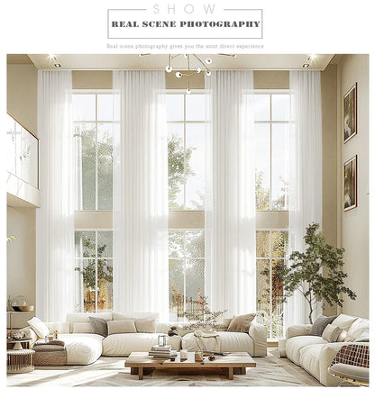 White Sheer Curtains – Custom Size Living Room Drapes | Transparent Tulle Panels - ZOOMNSTORE
