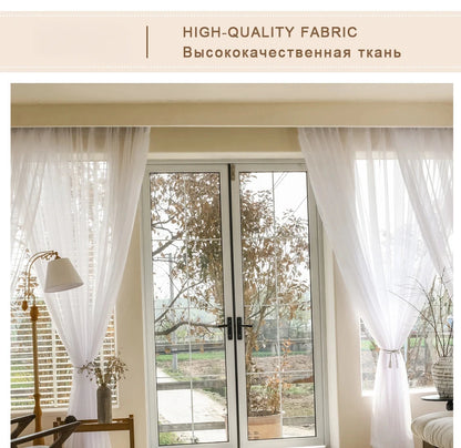White Sheer Curtains – Custom Size Living Room Drapes | Transparent Tulle Panels - ZOOMNSTORE