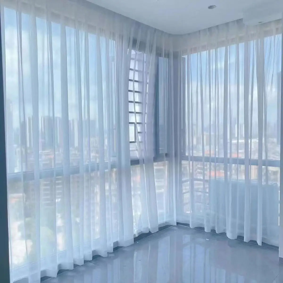 White Sheer Curtains – Custom Size Living Room Drapes | Transparent Tulle Panels - ZOOMNSTORE