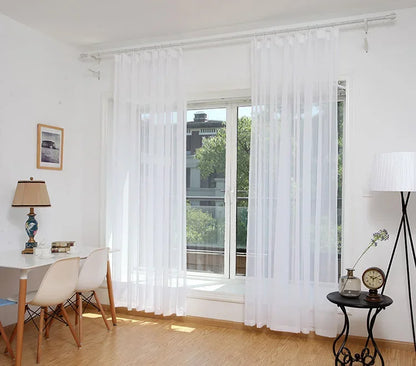 White Sheer Curtains – Custom Size Living Room Drapes | Transparent Tulle Panels - ZOOMNSTORE