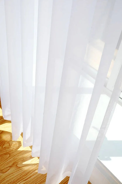White Sheer Curtains – Custom Size Living Room Drapes | Transparent Tulle Panels - ZOOMNSTORE