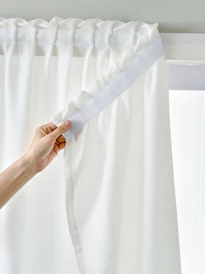 White Sheer Curtains – No Drill Curtain Tape with Hook and Loop Fastener for Kitchen - ZOOMNSTORE