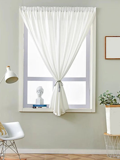 White Sheer Curtains – No Drill Curtain Tape with Hook and Loop Fastener for Kitchen - ZOOMNSTORE
