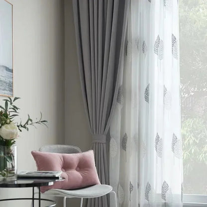 White Sheer Tulle Curtains - Modern Embroidered Translucent Window Drapes for Living Room  Bedroom - ZOOMNSTORE