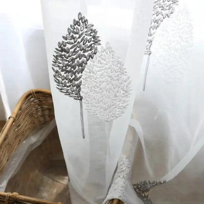 White Sheer Tulle Curtains - Modern Embroidered Translucent Window Drapes for Living Room  Bedroom - ZOOMNSTORE